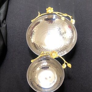 Silver Hammered Bowls with Gold Floral Accents